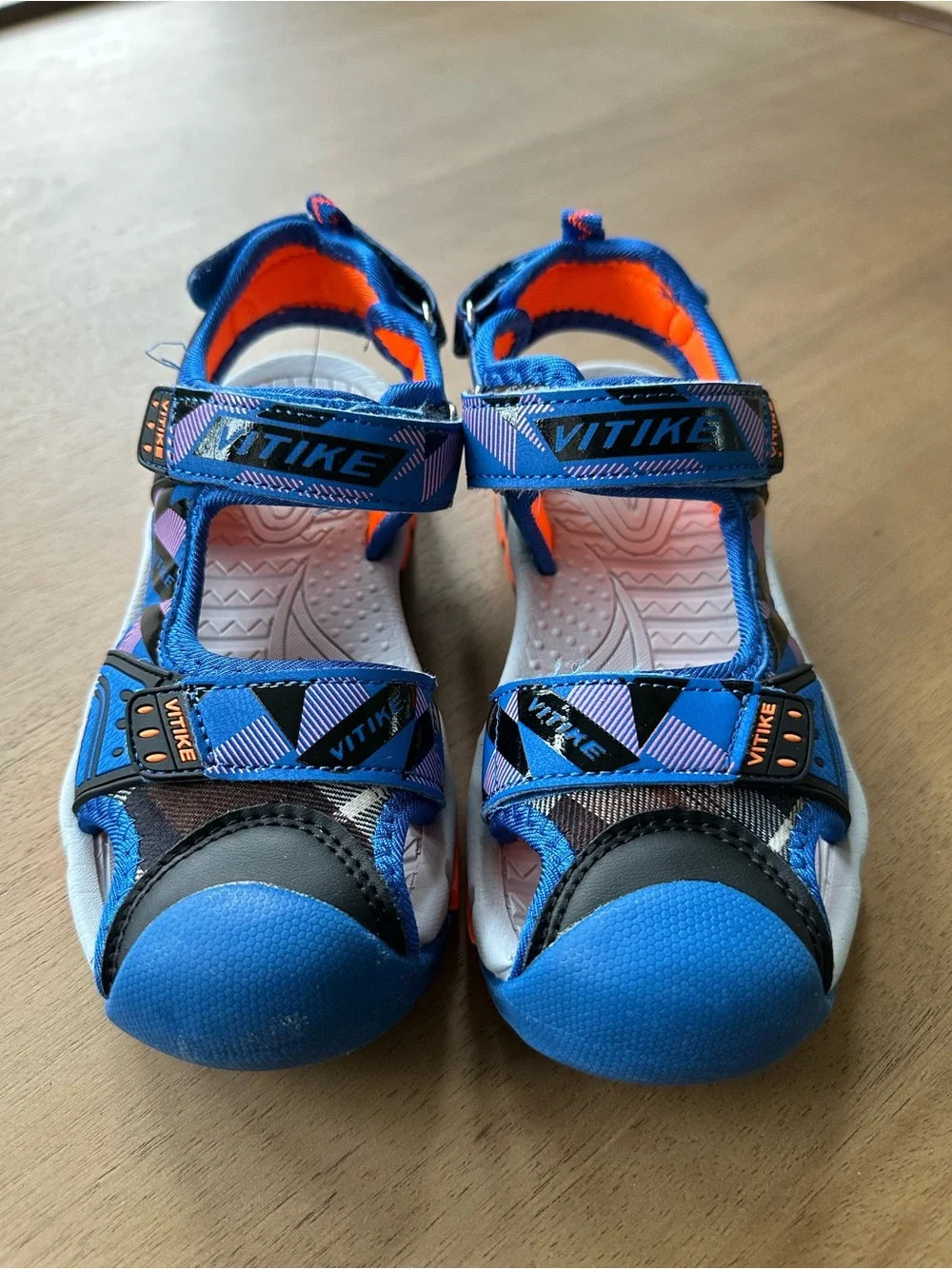 VITIKE Kids Closed-Toe Sport Sandals, EU 34 / US 2.5 Big Kid, Blue/Orange